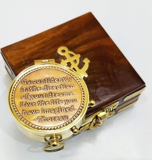 Antique Brass Poem Compass with Wooden Box Nautical Vintage Collectible & Gift