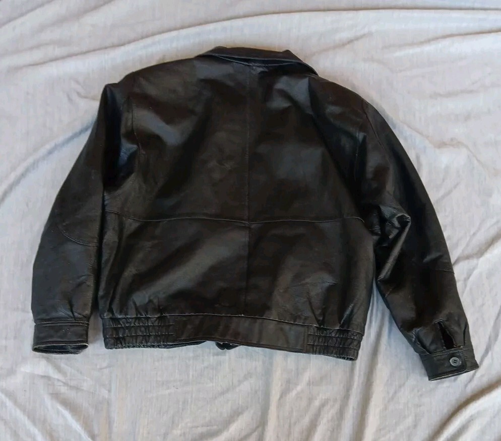 Vtg Ash Creek Trading Mens Black Leather Bomber Jacket Size