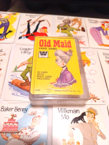 Estuche completo de plástico vintage Whitman Old Maid Game 4492 y tarjeta de instrucción - Imagen 1 de 15