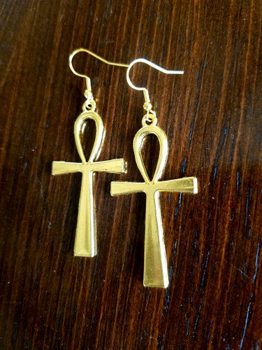 EGYPTIAN ANKH Large Pierced Earrings, Gold Plated, Statement Goth Mystical Magic