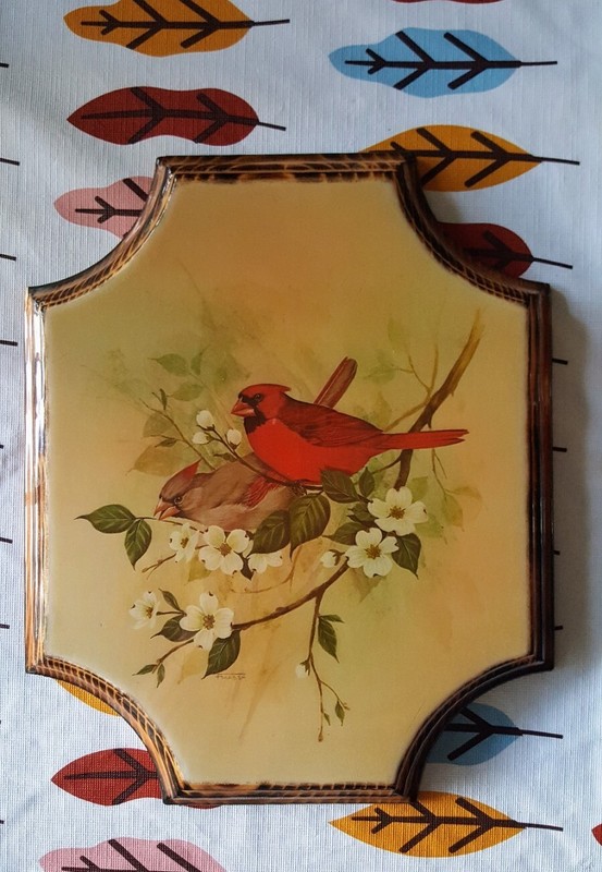 Vintage Wooden Pair of Cardinals Plaque 