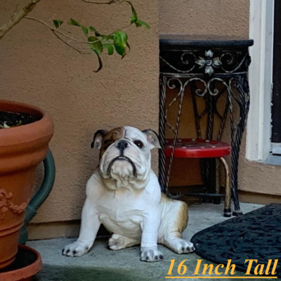 Realistic Sitting English Bulldog Statue Lifelike Dog Sculpture Home Porch Decor