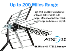 Ultimate 200 Mile Outdoor TV Antenna Crystal Clear 4K HD Long Range VHF/UHF