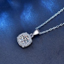MOISSANITE Pendentif CZ Carré Argent Sterling 925 Collier Femme MODE Bijoux