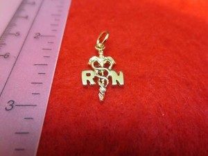 Authentic 14 KT GOLD PLATED RN NURSE CADUCEUS MEDICAL SYMBOL CHARM PENDANT-2125