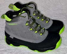 MERRELL Thermoshiver 2 Grey Black Lime Green Waterproof Winter Boots NEW Boys 3
