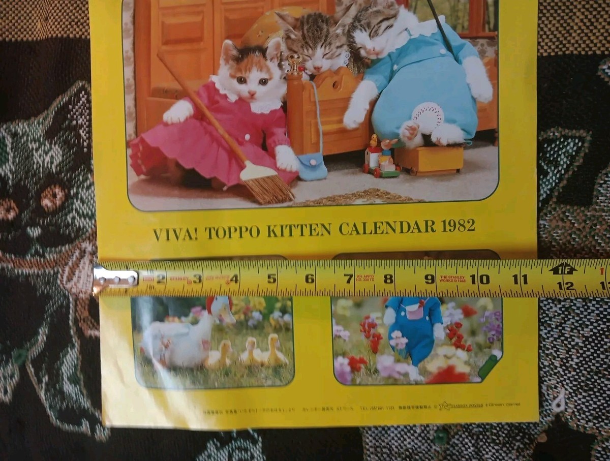 Vintage Cat Kitten Calendar 1982 Japan Kawaii Cute Dressed Cats
