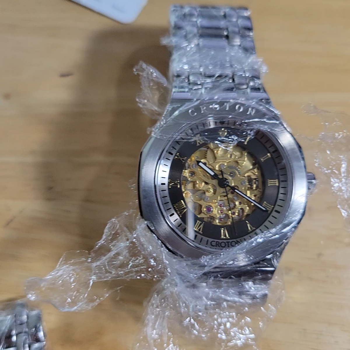 NEW MENS CROTON AUTOMATIC JEWEL SKELETON WATCH STAINLESS STEEL