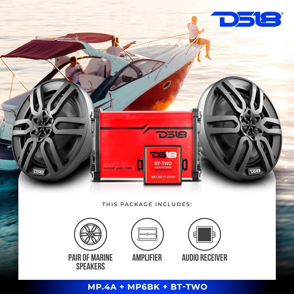 DS18 2x 6.5" Marine Speakers with Amplifier & Audio Receiver - Marine Package - Image 2 of 4