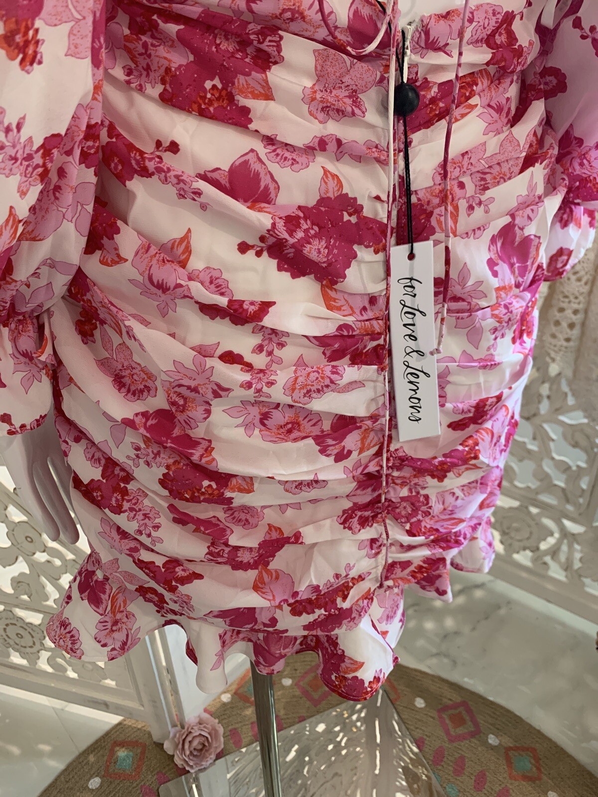 For Love & Lemons OAHU RUCHED MINI DRESS Sz Large Sold Out image 8