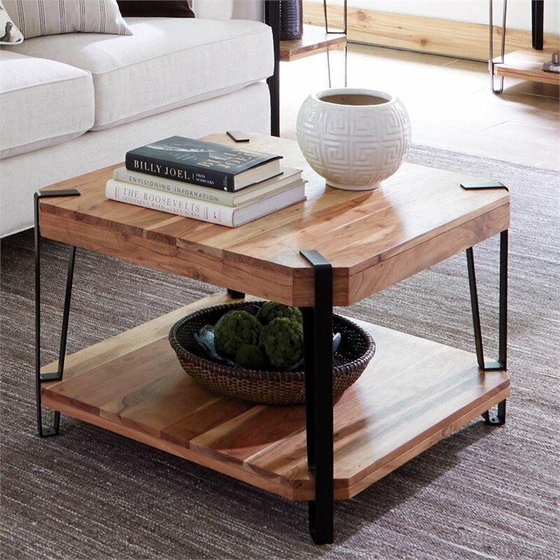 Ryegate Natural Live Edge Solid Wood with Metal Cube Coffee Table in Natural