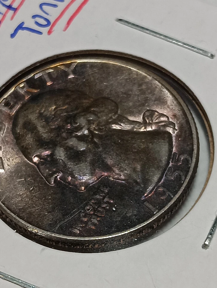 1955  Purple Toning  Washington Silver Quarter Bu Choice   - Image 2 of 4