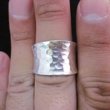 Fine Silver Jewelry Rings Ethno Anello Argento Adjustable Hammered Band 46013