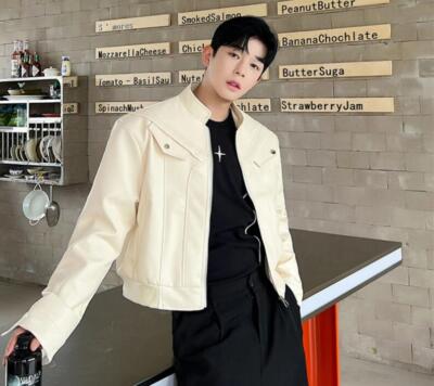 Men's Fashion Stand Collar Long Sleeve Loose Faux Leather Jacket