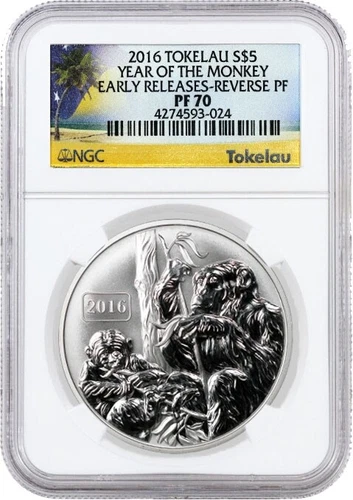 2016 $5 Tokelau Reverse Proof Year Of The Monkey 1 oz .999 Silver NGC PF70 ER
