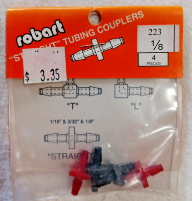 ROBART 223 ~NIP!!!~ AIR & RETRACT SYSTEMS- 1/8'' ''STRAIGHT'' TUBING COUPLERS