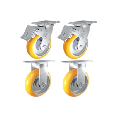 6'' x 2'' Total Lock Caster Set of 4 | 2 Locking & 2 Rigid with Orange Poly