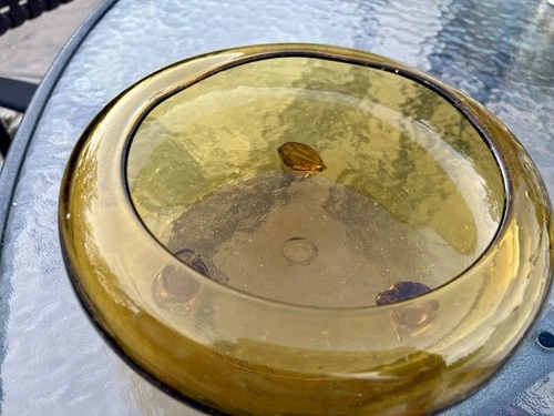 Vintage Italy Blown Art Glass Murano Bowl 3 Footed Amber Feet Dish Bubbles MCM