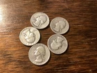 Lot Of 5 Washington Silver Quarters  $1.25 FV 90% silver-Mixed dates