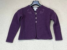 Vtg Pendleton Virgin Wool Cardigan Purple Embroider Button up Women XS-S See Pic