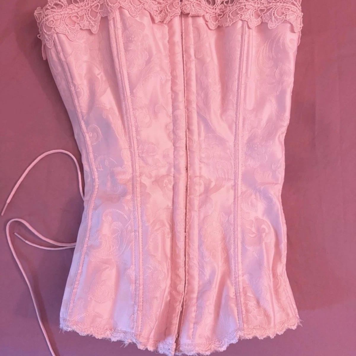 Y2K Frederick’s of Hollywood Pink Black Lace Corset Bustier Small 34 Frederick main image 2