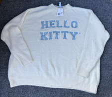 Forever 21 Hello Kitty Fuzzy Embroidered Sweater White Blue Women's Large New