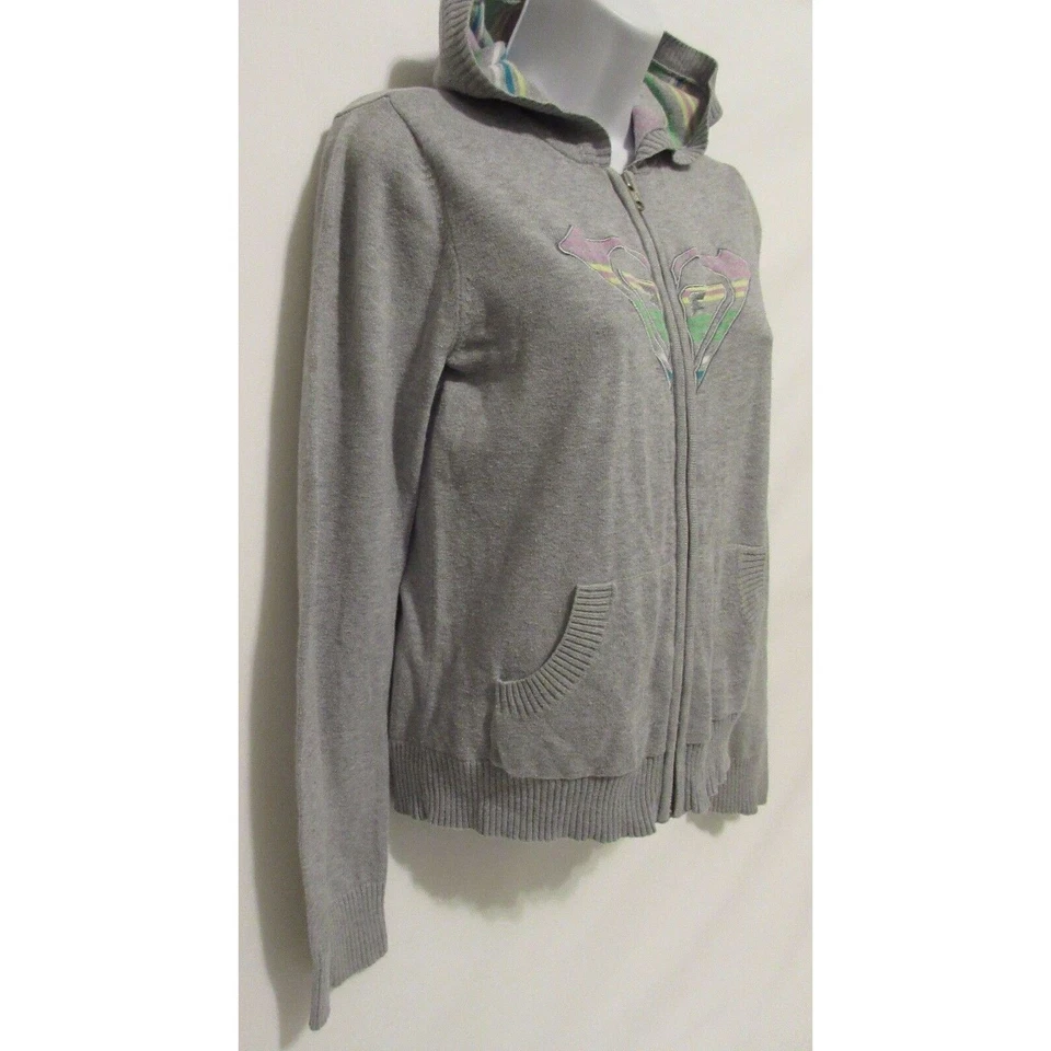 Suéter Roxy Niñas Grande Gris Con Capucha Ligero Bordado Logo Cremallera Frontal Foto 4 de 4