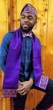 Purple and Beige African Kente Tie and Pocket Triangle-DPS0097BT