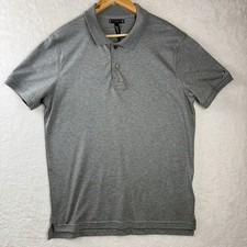Image of Tommy Hilfiger Polo Shirt Men’s L Large Grey Tailored Pima Cotton Short Sleeve