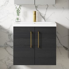 Nuie Arno Wall Hung 2-Door Vanity Unit with Basin-1 600mm Wide - Black Woodgrain