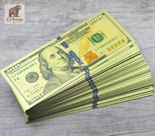Wholesale Lot 100 Pcs New $100 US Dollar Color Gold Notes Money Banknotes Crafts