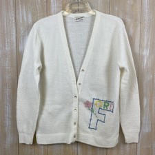 VTG Saks Fifth Avenue Active Sportswear Women's Cardigan Cream Embroidered Fore