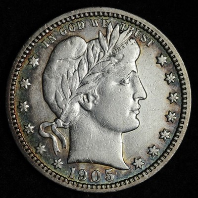 1905-S Barber Silver Quarter AU TONED E186 RTCNH