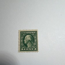 U.S. #405 1 Cent George Washington Single Stamp Green Hinged no gum.