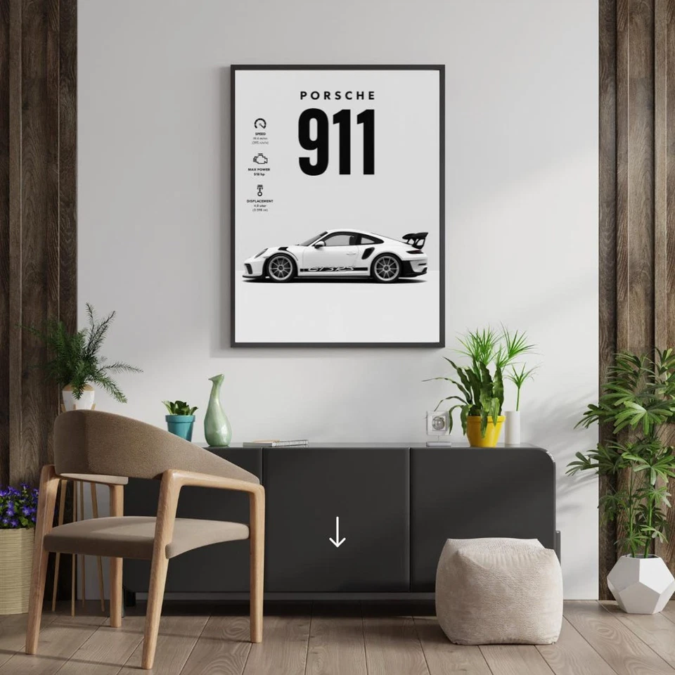 Póster Porsche 911 GT3 RS - Elegante impresión de arte de pared de auto deportivo para decoración moderna Foto 3 de 3