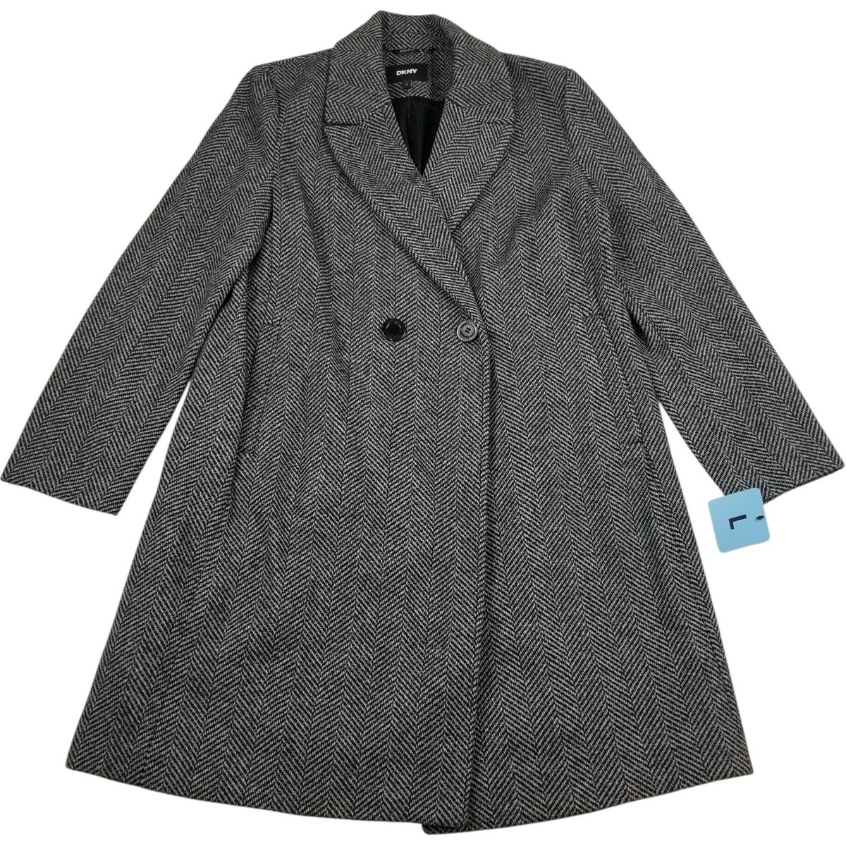 DKNY Women's Large Fashion Coat Black and Grey Faux Wool Single