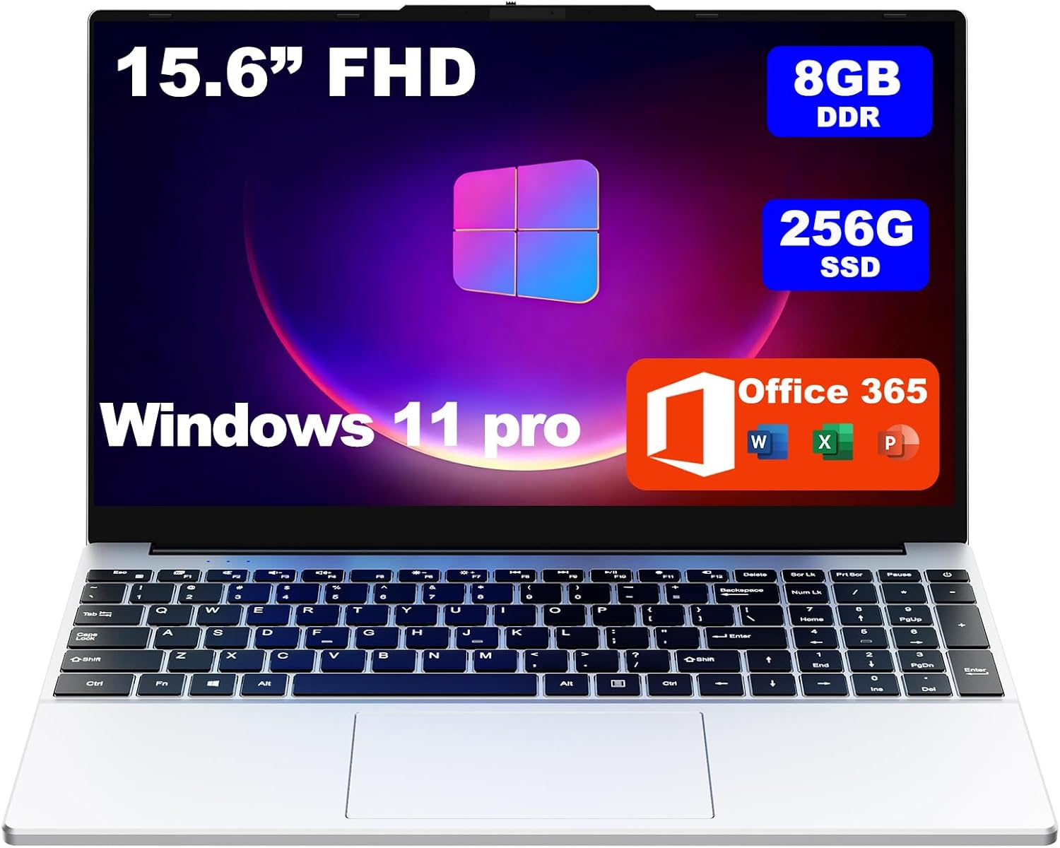 15.6-Inch Laptop,8Gb DDR 256GB SSD Expandable to 1Tb,Portable Laptop Computer, A