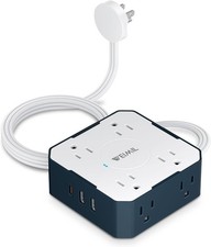 Surge Protector Power Strip, 5 Ft Flat Plug Extension Cord with 3 USB 5 FT