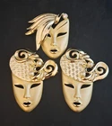 Vintage 1980's FACES Brooches Gold Tone Faux White Pearls Costume Jewelry Lot