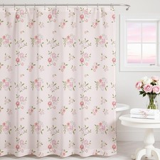 Pink Flower Shower Curtain Girly Shower Curtains for Bathroom Pastel Pink Cur...