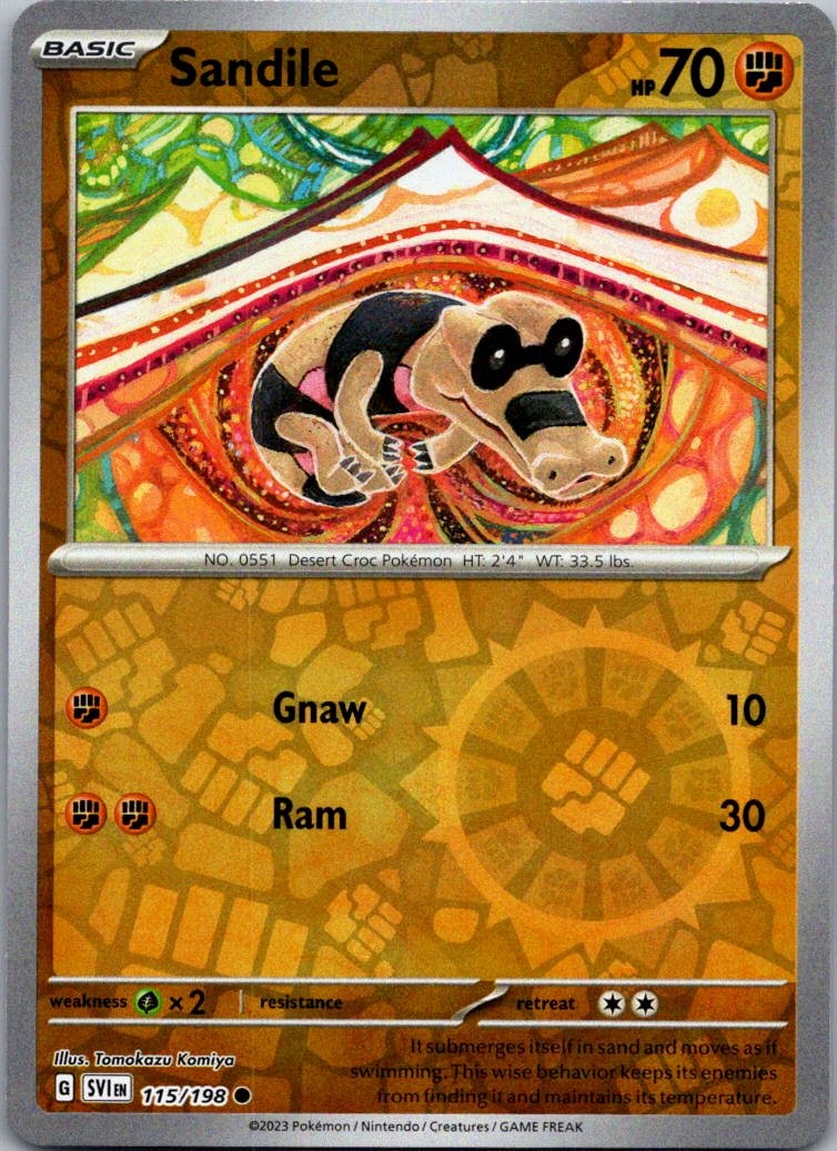 Sandile 115/198 Common Scarlet & Violet Pokemon Reverse Holo Near Mint