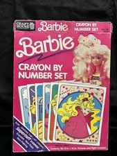 VTG 1995 Craft House BARBIE Crayon by Number Set Art Set 50525 6 Pics 4 Crayons