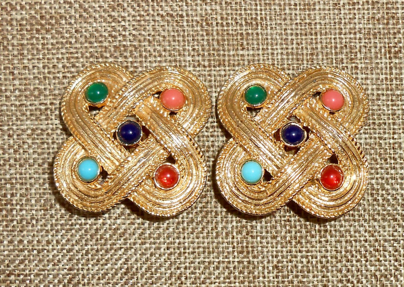 Vintage ORENA PARIS Signed Infinity Knot Moghul Jewels of India Earrings  E54