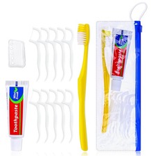 50 pcs Disposable Toothbrushes with Toothpaste and Floss Set,Yellow Individua...
