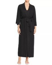 Natori S Robe Shangri La Knit Black Long Belted Soft Pockets NEW NWT 100