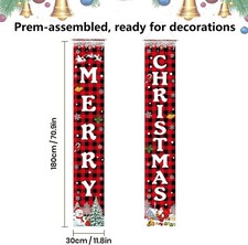 Christmas Decorations Merry Christmas Banner Xmas Porch Door Sign 72"X12"  Welc
