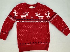 5T Mullsan Kids Cotton Christmas Sweater Red W/White Reindeer Blue Accent Nordic