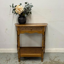 Vintage Carved Wooden Side Table with Lower Shelf – Hall Console / Lamp Table