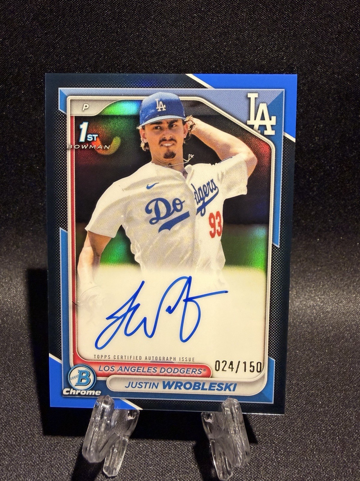 Justin Wrobleski 2024 1st Bowman Chrome True Blue Refractor Auto /150 LA Dodgers