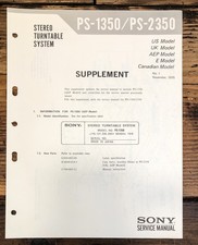 Sony PS-1350 PS-2350 Record Player / Turntable Supp. Service Manual Original